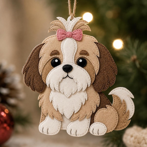 Shih Tzu Puppy Felt Sewing Pattern PDF – Cute Dog Ornament DIY, Beginner-Friendly Felt Animal Tutorial, Craft Template