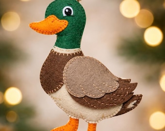 Wilde eend vilt naaipatroon, DIY pluche vogelornament, ambachtelijke activiteit voor kinderen, afdrukbare sjabloon, cadeau-idee vakantiedecor