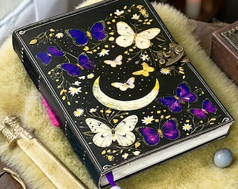 Butterfly Leather Journal 200 Pages, Handmade Refillable Notebook, Vintage Deckle Edge Paper Diary, Nature Inspired Writing Gift for Him Her
