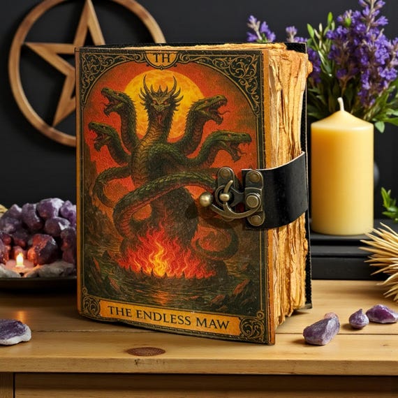 Book of Shadows Leather Journal β Handmade Vintage Grimoire Notebook, Refillable Deckle Edge Paper Diary, Rustic Aesthetic Gift for Her Him