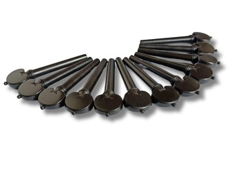 Ebony Tuning Pegs Set of 12, Traditional Heart-Shaped Wooden Pegs, Instrument Replacement Parts, Luthier Supplies