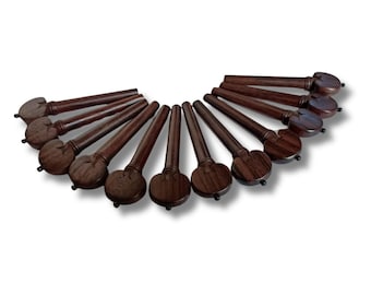 Rosewood Heart Pegs with Black Pips – Artisanal Instrument Parts Set of 12 pegs