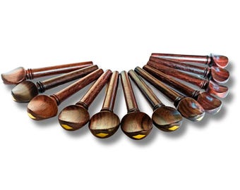 Handcrafted Rosewood Oud Tuning Pegs Set, Gold Inlay Design, Oud Replacement Pegs, Luthier Hardware
