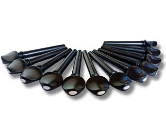 Ebony Oud Tuning Pegs Set of 12, Precision Crafted with Artisan Inlay, Oud Replacement Parts, Luthier Supplies