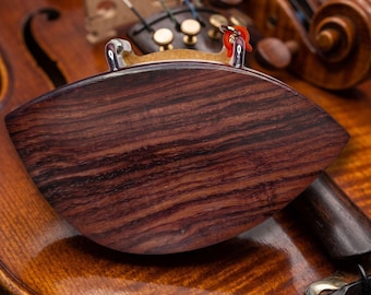 Professional Rose Wood Violin Chinrest - Flat Model with Sliver-Plated Clamp - High-Quality Rose wood Fitting for Full Size 4/4 Violin