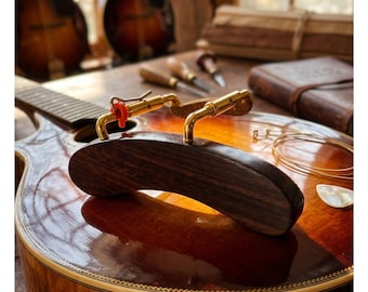 Premium Ebony Wood or Rosewood mandolin armrest, adjustable premium metal silver and gold clamp available.