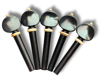 Ebony Violin Tuning Pegs Set of 5, Rounded Head with Decorative Collar & Brass Pin, Violin Replacement Parts