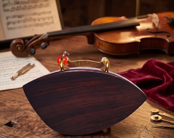 Professional Rose Wood Violin Chinrest - Flat Model with Gold-Plated Clamp - High-Quality Rose wood Fitting for Full Size 4/4 Violin