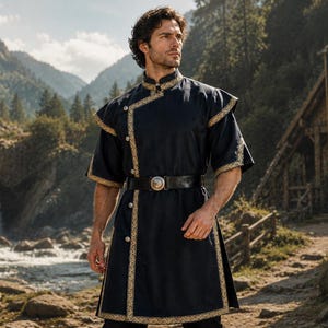 Túnica de Cavaleiro Renascentista, Traje de Guerreiro Medieval com Cinto, Roupa para Festival Viking, Roupa para Cosplay de LARP