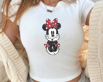 Minnie Mose Baby Tee, Bella Canvas Y2K Classic Mickey Baby Tee, Girls Mickey Shirt, Womens Disney Gift, Y2k 90s Style Mickey Mouse Crop Top