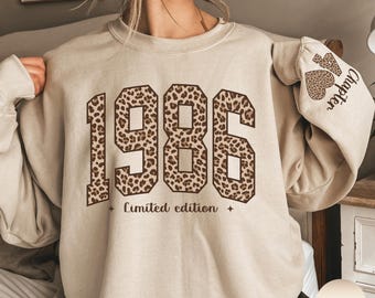 1986 Retro Birthday Sweatshirt, Leopard 40th Birthday Gifts for Women, Christmas Gift for Mom Fourtieth Sweater Born, Gift for Her, Mama Tee