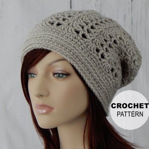 Crochet PATTERN PDF, The Lacy Slouch Beanie, Slouchy Hat, Winter Hats, Ladies Crochet Hat Pattern, MarlowsGiftCottage, Crochet Slouch Hat