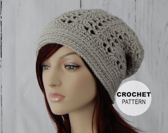 Crochet PATTERN PDF, The Lacy Slouch Beanie, Slouchy Hat, Winter Hats, Ladies Crochet Hat Pattern, MarlowsGiftCottage, Crochet Slouch Hat