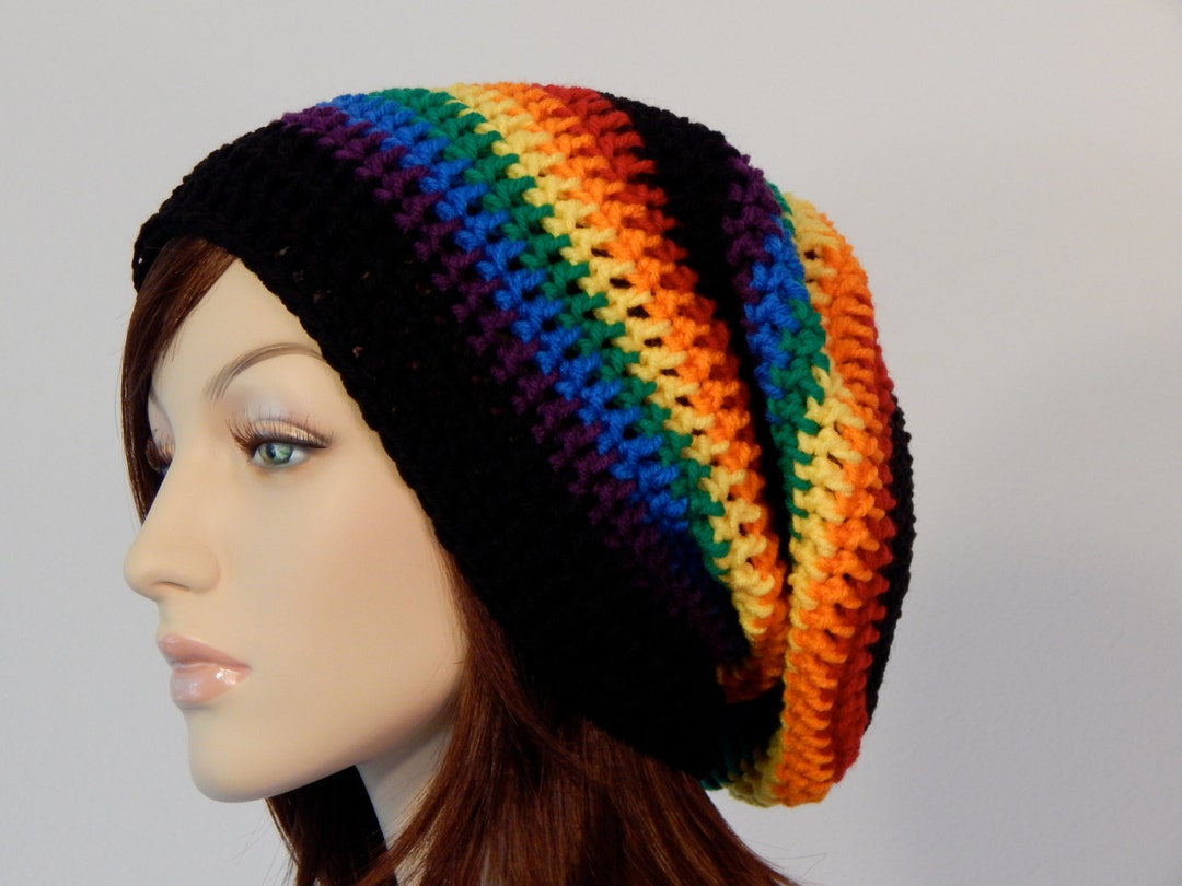Teen Adult Rainbow Black Slouch Hat Slouchy Beanie Mens Hat - Etsy