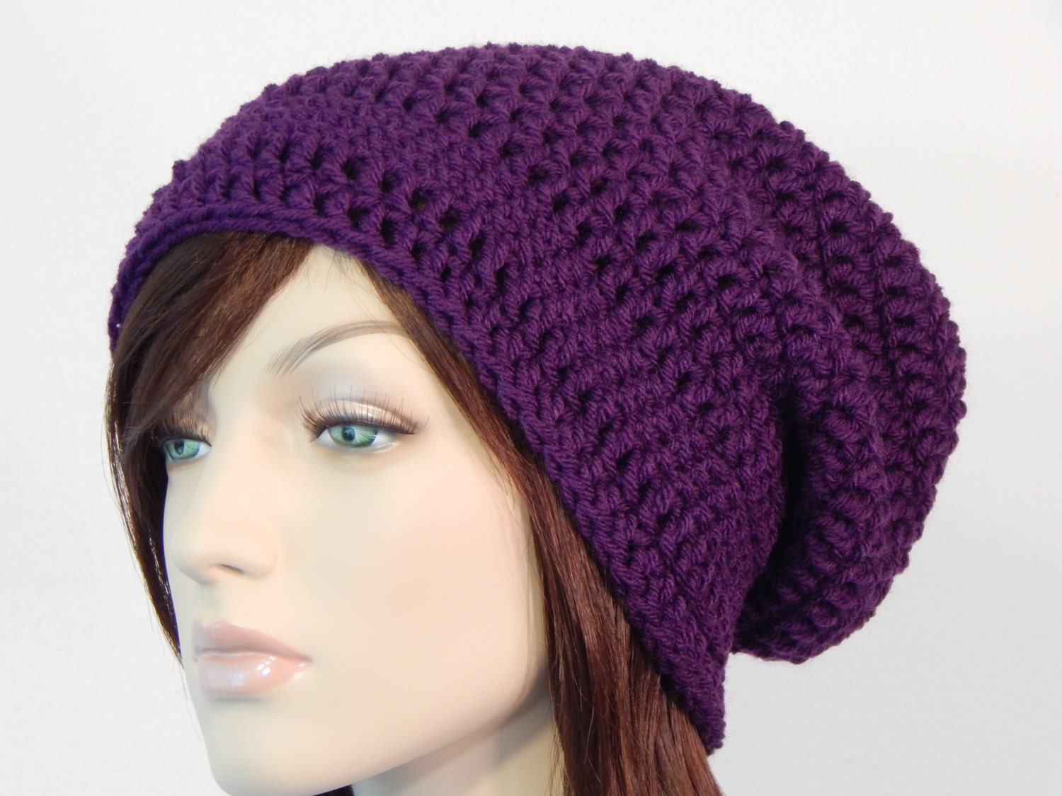 Purple Slouch Hat Dark Purple Slouchy Beanie Womens Hat Etsy