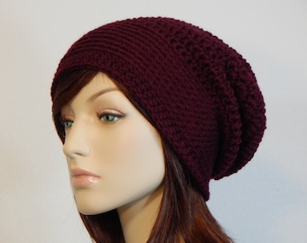 Burgundy Velvet Slouchy Beanie Wine Color Velvet Hat Velvet 