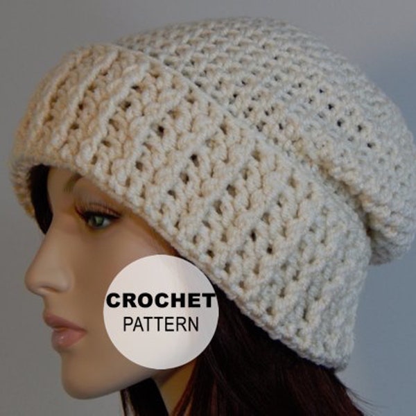 Crochet PATTERN PDF, The Frosty Slouch Beanie, Folded Cuff Slouchy Hat, Winter Hats, Crochet Hat Pattern, Womens Pattern, MarlowsGiftCottage