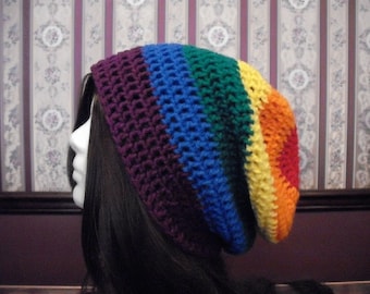 Teen Adult Rainbow EXTRA Slouch Hat, Slouchy Beanie, Mens Hat, Womens Hat, Ladies Hat, Slouchy Hat, Summer Hat, Boho, Rainbow Beanie