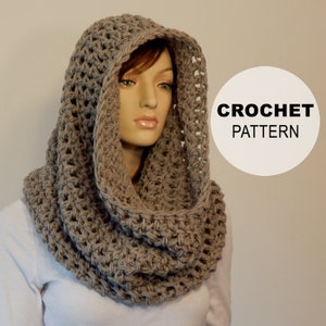 Crochet PATTERN PDF, The Aurora Cowl, Over the Head Chunky Cowl, Infinity Winter Scarves, Hooded Scarf Crochet Pattern, MarlowsGiftCottage