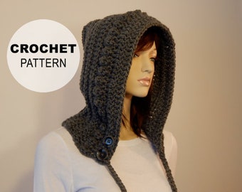 Crochet PATTERN PDF, The Hollie Hoodie, Hood, Winter Hats, Ladies Crochet Hat Pattern, Crochet Hood Pattern, Ski Hat, MarlowsGiftCottage