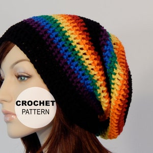 Crochet PATTERN PDF, The Rainbow Slouch Beanie, Winter Slouchy Hat, Crochet Hat Pattern, Adult and Teen Hat, Crochet Hat, MarlowsGiftCottage