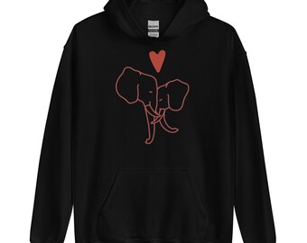 Color Choices Hugging Elephants Heart Unisex Hoodie, Cute Elephant Sweatshirt, Romantic Love, Gift Elephant Lover Hoodie, MarlowsGiftCottage