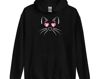 Color Choices Unisex Cat Heart Eyes Hoodie, Cute Cat Sweatshirt, Cat Face, Cat Whiskers, Cat Mom, Cat Dad, Cat Lover Gift MarlowsGiftCottage