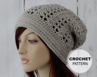 Crochet PATTERN PDF, The Lacy Slouch Beanie, Slouchy Hat, Winter Hats, Ladies Crochet Hat Pattern, MarlowsGiftCottage, Crochet Slouch Hat