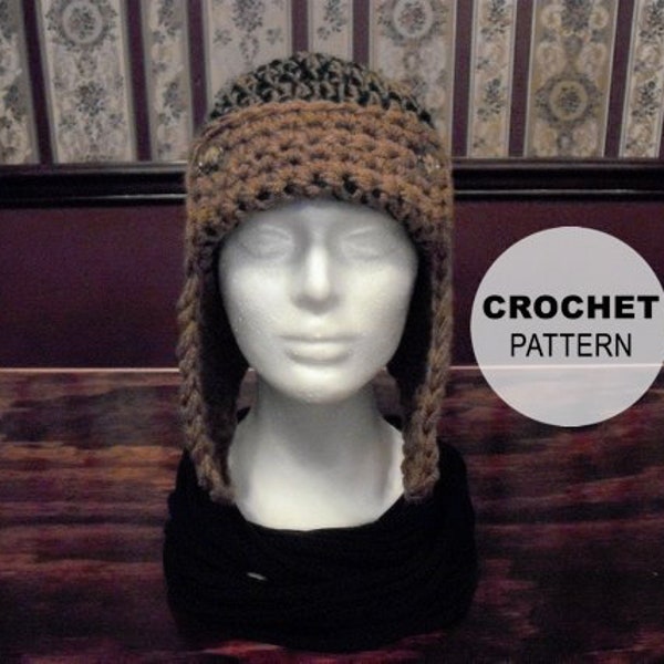 PATTERN Child and Adult Aviator with Earflaps Hat, Crocheted Winter Hat Pattern, Child and Adult Sizes Included, Earflaps Up or Down, PDF