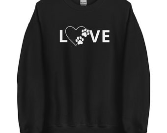 Color Choices Unisex Dog Cat Love Heart Paws Sweatshirt, Cat Lover Shirt, Dog Lover Shirt, Dog Mom, Dog Dad, Cat Mom, Cat Dad, Best Friend