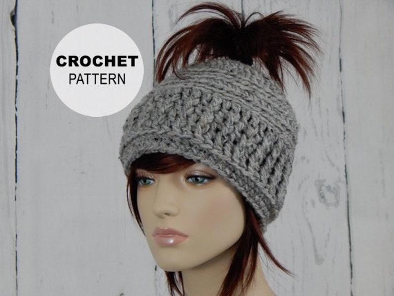 Crochet PATTERN PDF, the Messy Bun Hat, Open Top Hat, Ponytail Hat ...