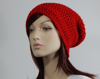 Color Choices, Scarlet Red Slouch Hat, Red Slouchy Beanie, Red Womens Hat, Teen Slouchy Hat, Winter Fashion, Ladies Hat,  MarlowsGiftCottage