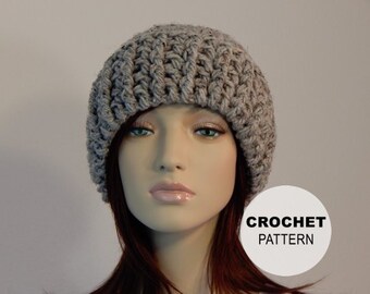 Crochet PATTERN PDF, The Brimmed Beanie, Folded Cuff Hat, Winter Hat Patterns, Womens, Mens, Ski Hat Crochet Pattern, MarlowsGiftCottage