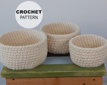 Crochet PATTERN PDF, The Nesting Baskets Trio Crochet Pattern, Stacking Bowl Pattern, Storage Bowl Pattern, DIY Crochet, MarlowsGiftCottage