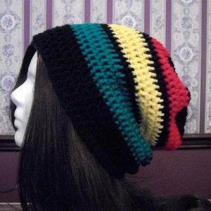 Teen Adult EXTRA Slouch Hat, Rasta Slouchy Beanie, Mens Hat, Slouch Hat, Hippie, Womens Slouchy Beanie, Jamaican, Red Yellow Green