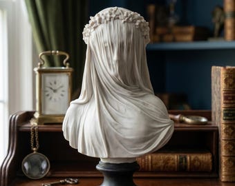 Veiled Maiden Bust Statue, Retro Resin Goddess Sculpture for Office & Home Decor