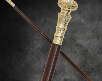 Bastón real artesanal - Mango victoriano de latón macizo y fuste de madera noble de primera calidad - Bastón - 91 cm (36") Regalo único para hombres y mujeres