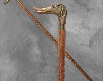 Personalized Dachshund Dog Cane | Polished Brass Handle Walking Stick | Spiral & Inlay Wood Design Options | Gift for Him