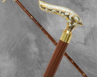 Personalized Walking Stick - Victorian Brass Handle Wooden Cane - Gift for Men, Steampunk Fashion Accessory