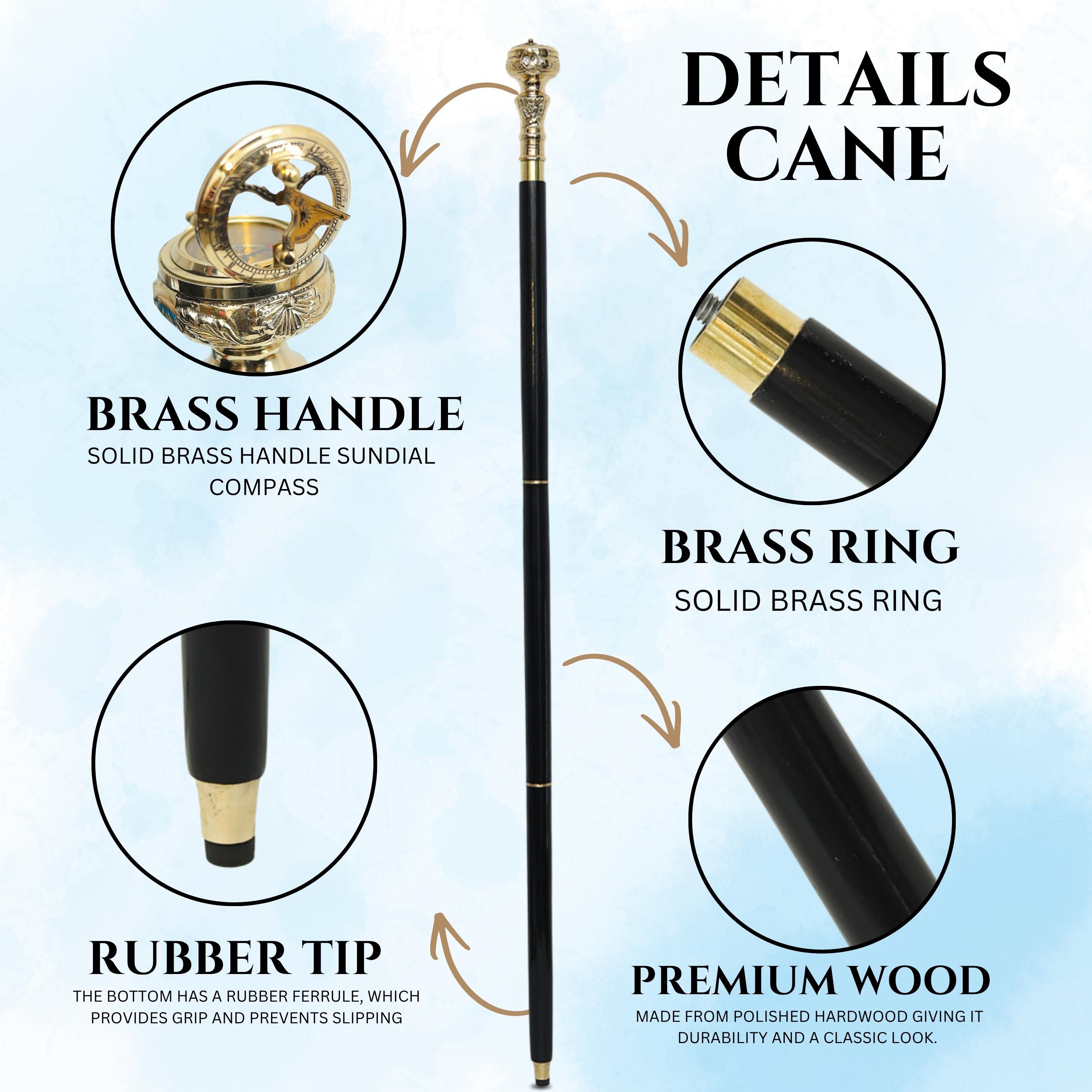 Personalized Antique Brass Compass Walking Stick - Engraved Luxury ...