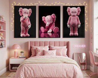 Peluche rosa ispirato a KAWS, stampa Hypebeast, poster Pop Art, regalo per lui o per lei (download digitale)