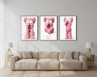 Set di stampe murali KAWS rosa, stampe graffiti hypebeast, decorazioni per sneakerhead (download digitale)