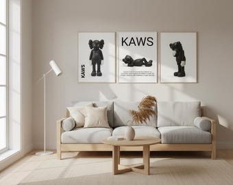 Set di poster di Kaws, arte streetwear nera, arte murale Dopamine (download digitale)