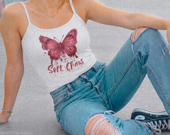 Pink Butterfly Tank Top, Soft Chaos Butterfly Graffiti Design, Butterfly Grunge Aesthetic, Women's Alt Graphic Tank, Cottage Core Dark Gift