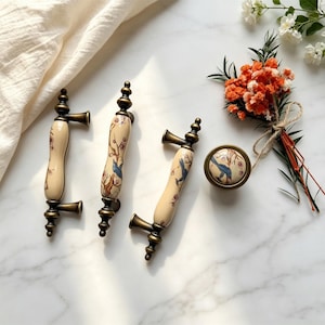 Maniglie/Pomelli per mobili da cucina in ceramica a forma di uccello vintage