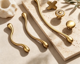 Minimalist Curved Drawer Pull/ Brass Color Drawer Handles/Kitchen Pulls & Knobs/Bathroom Vanity Door Pulls/Kitchen Cabinet Pull