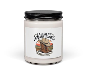 Raised on Country Sunsets Soy Candle | Rustic Western, Cowgirl Prairie Scented Jar
