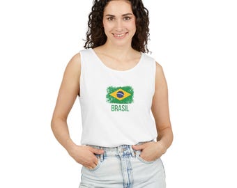 Brasil Flag Brushstroke Tank Top | Brasil Flag Minimalist Match Day Tank | Brasil Supporter Tank | Soccer Lover Gift | Game Day Outfit