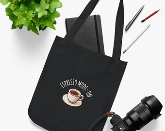 Cute Coffee Cup Tote Bag | Minimalist Cafe Illustration | Espresso Mode ON Espresso Lover Gift | Trendy Espresso Graphic Tote