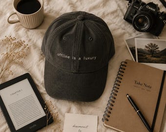 Offline is a luxury Embroidered Corduroy Cap | Vintage Hat | Minimalist Baseball Lover | Digital Detox Gift | Streetwear Hat